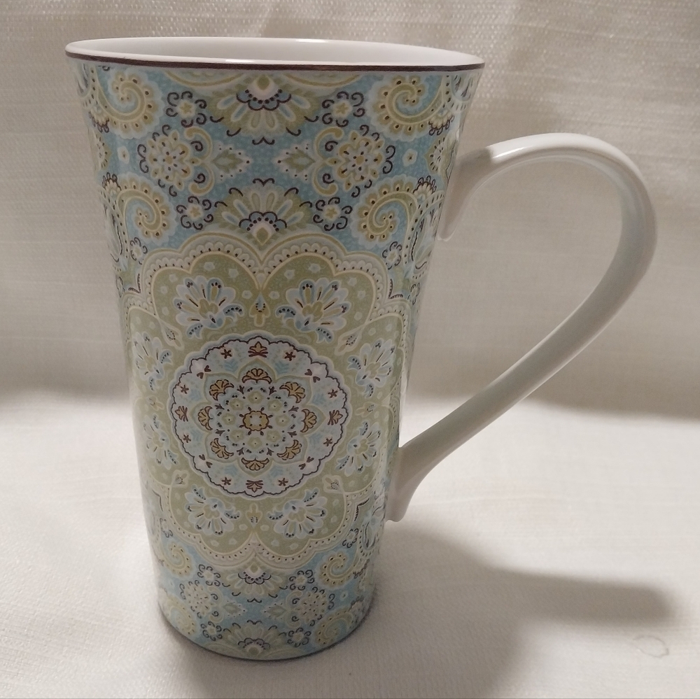 222 Fifth Lyria Blue and Green Mandala Design Fine Porcelain Tall Mug